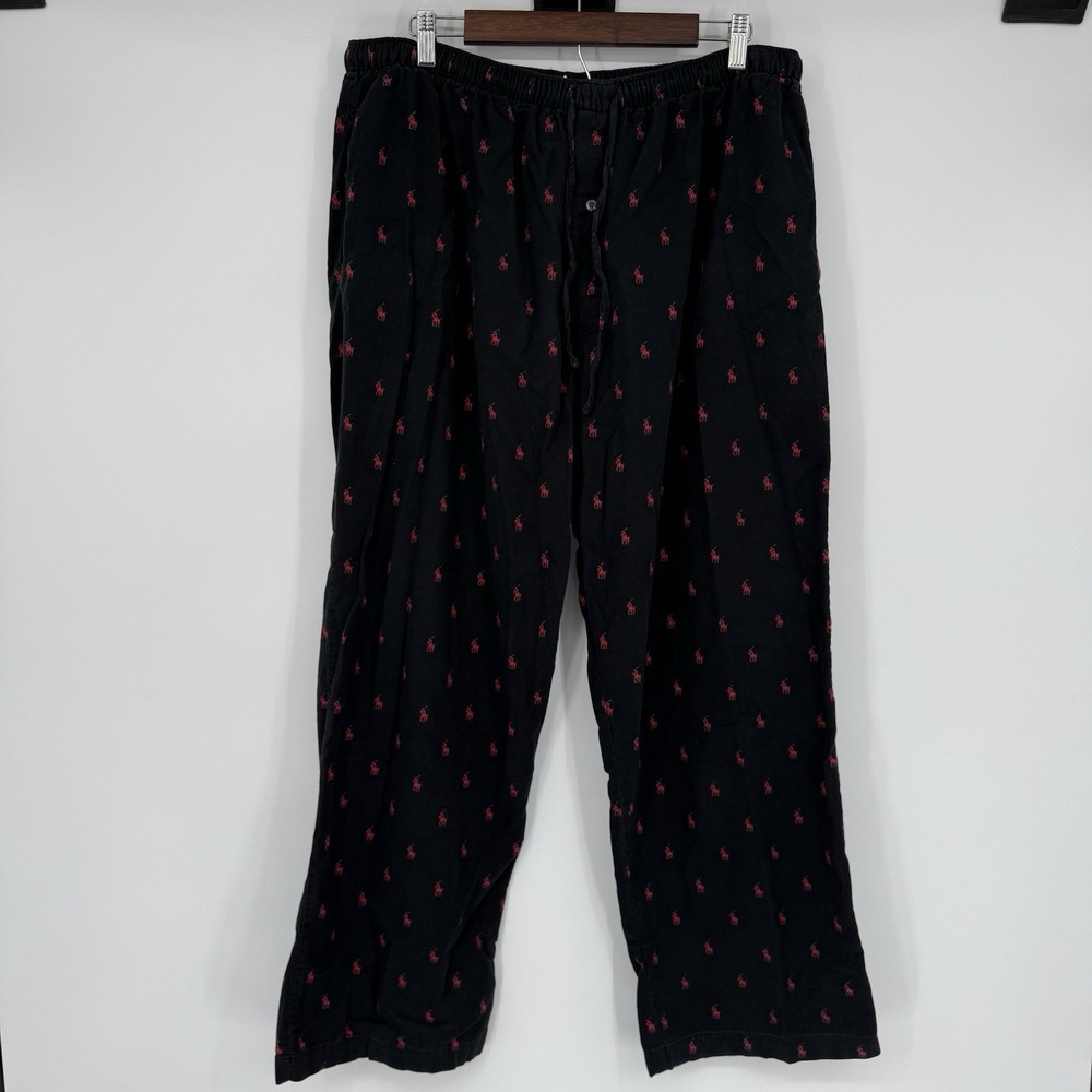Polo Ralph Lauren Sleep Pajama Pants Mens XL Black Pony Print Lounge Joggers AOP